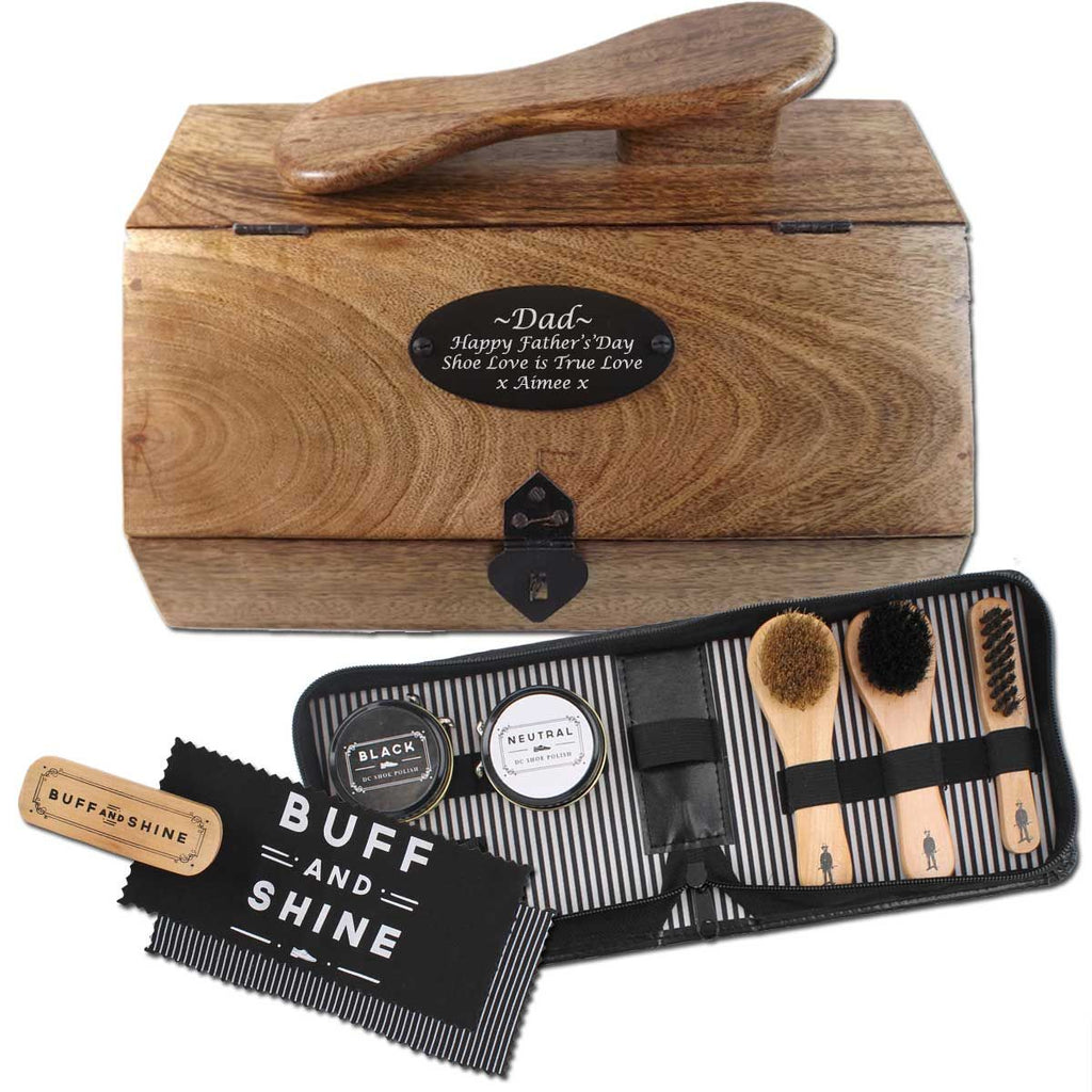 Wooden Shoe Shine Valet/Box Personalised for 5th Anniversary Gift