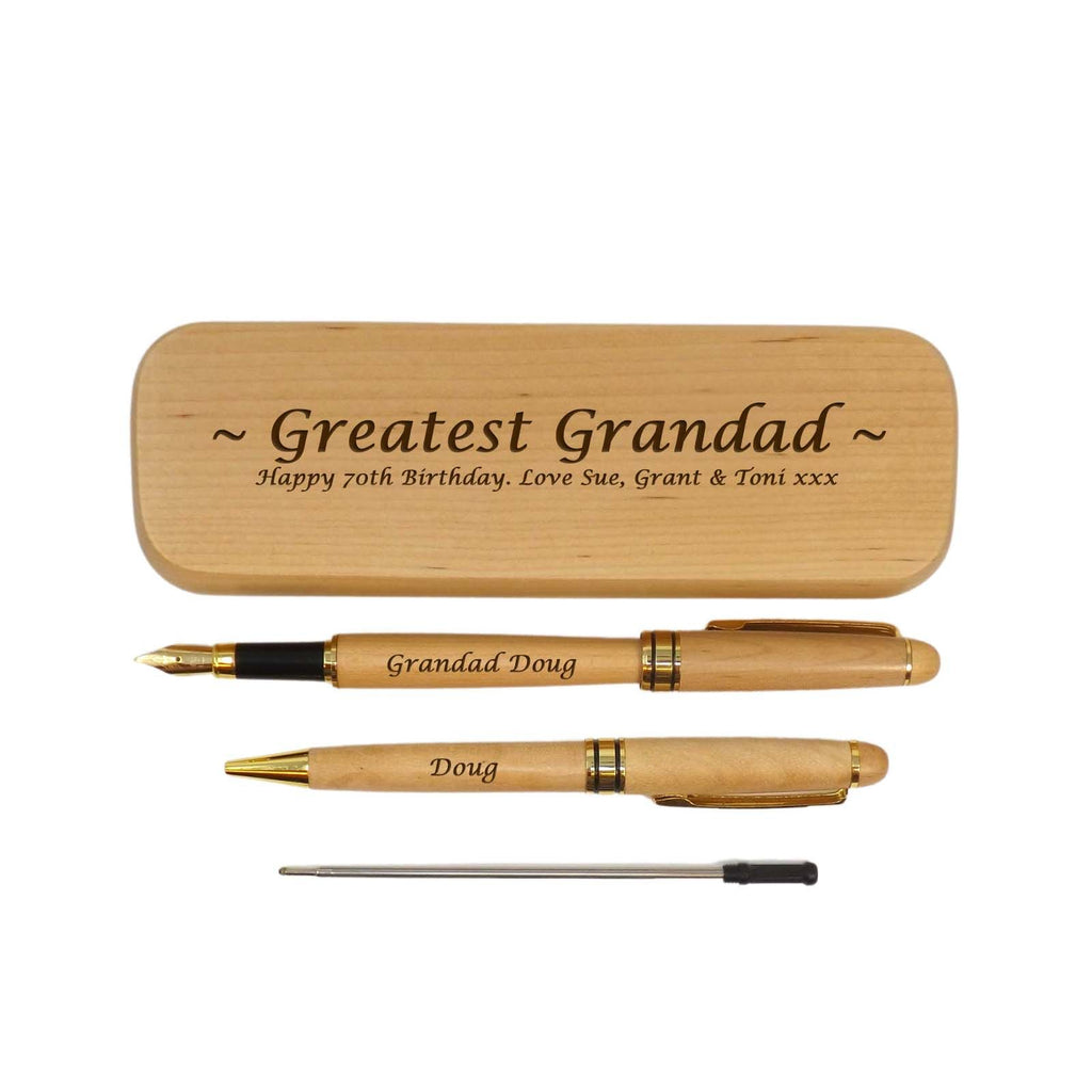 Personalised Maple Ballpoint and Fountain Pen in Maple Box | A Great Birthday Gift