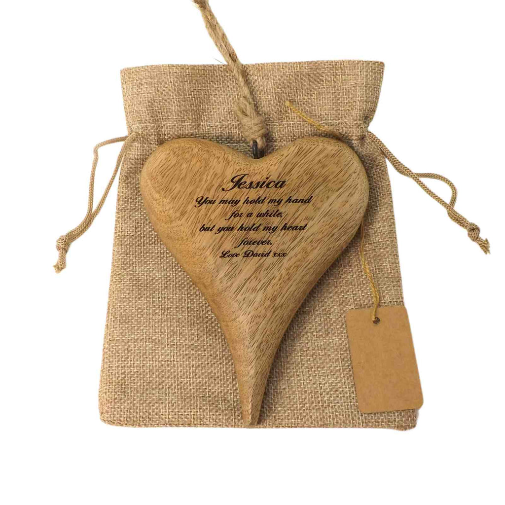 Personalised Hanging Heart in Solid Natural Wood. A unique Christmas Gift.