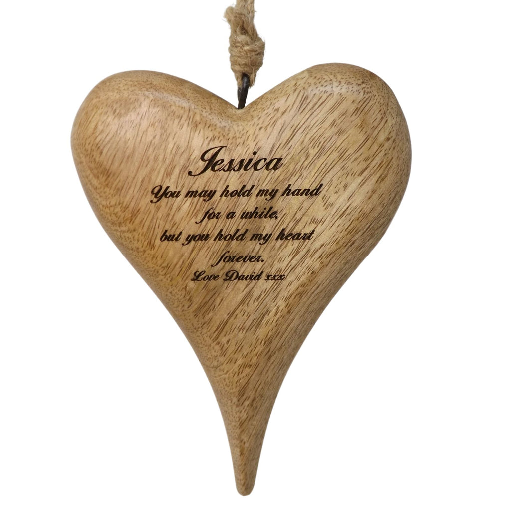 Personalised Hanging Heart in Solid Natural Wood - A Unique Valentine's Day Gift