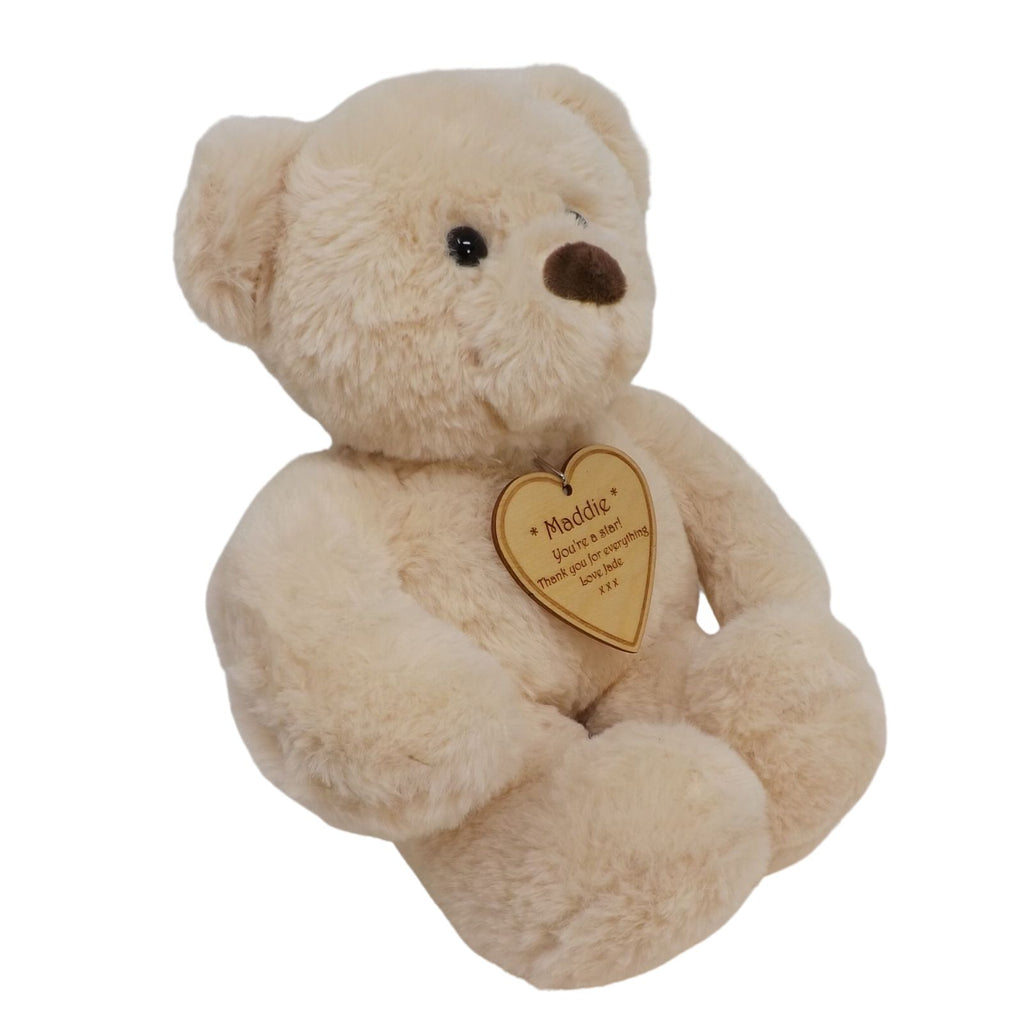 5th Anniversary Teddy Bear With Personalised Wooden Heart Shaped Tag