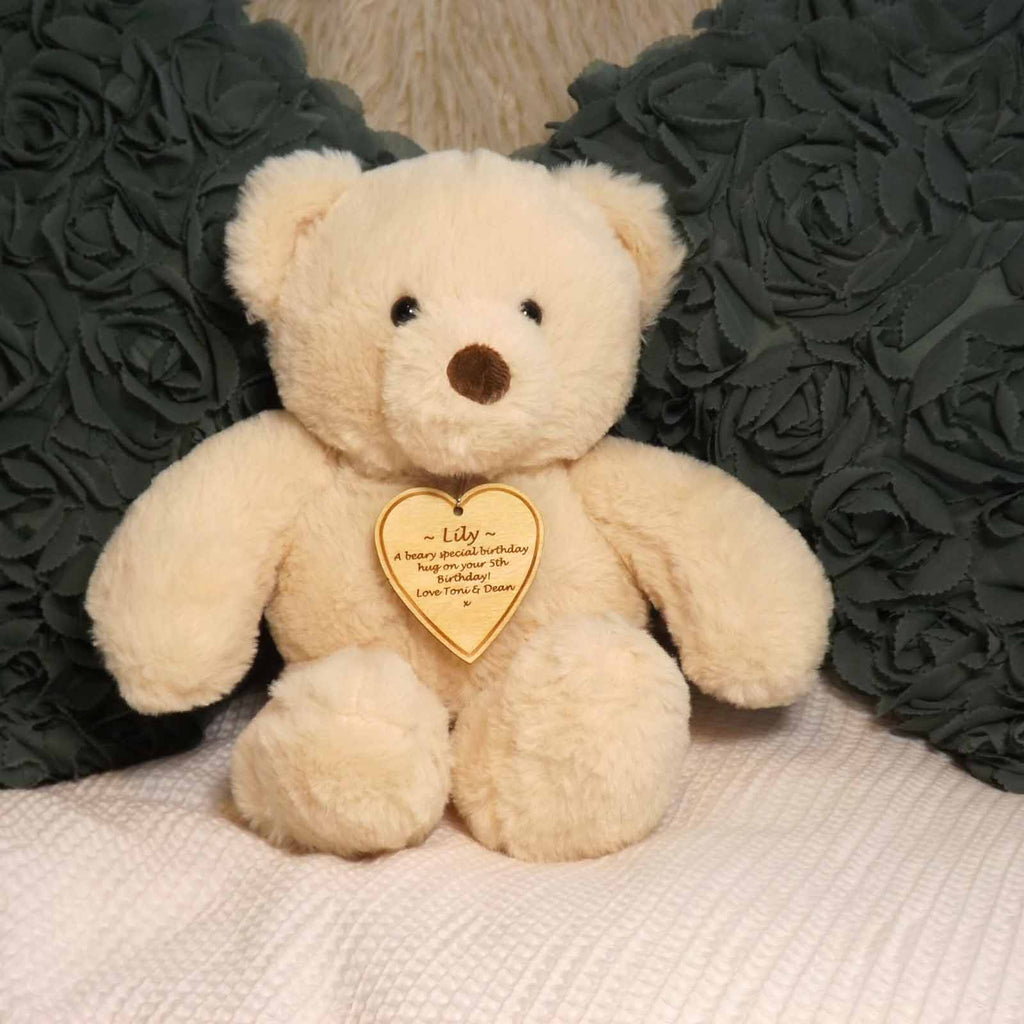 Wedding Bear With Personalised Wooden Heart ideal for Bridesmaids, Flower Girls & Page Boys