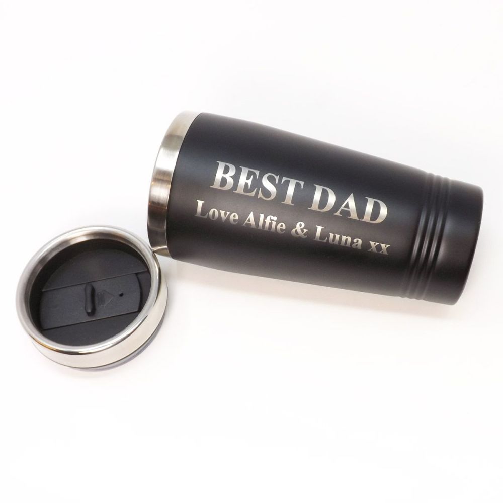 Father's Day Personalised re-usable Black/Pink thermal Stainless-Steel travel mug