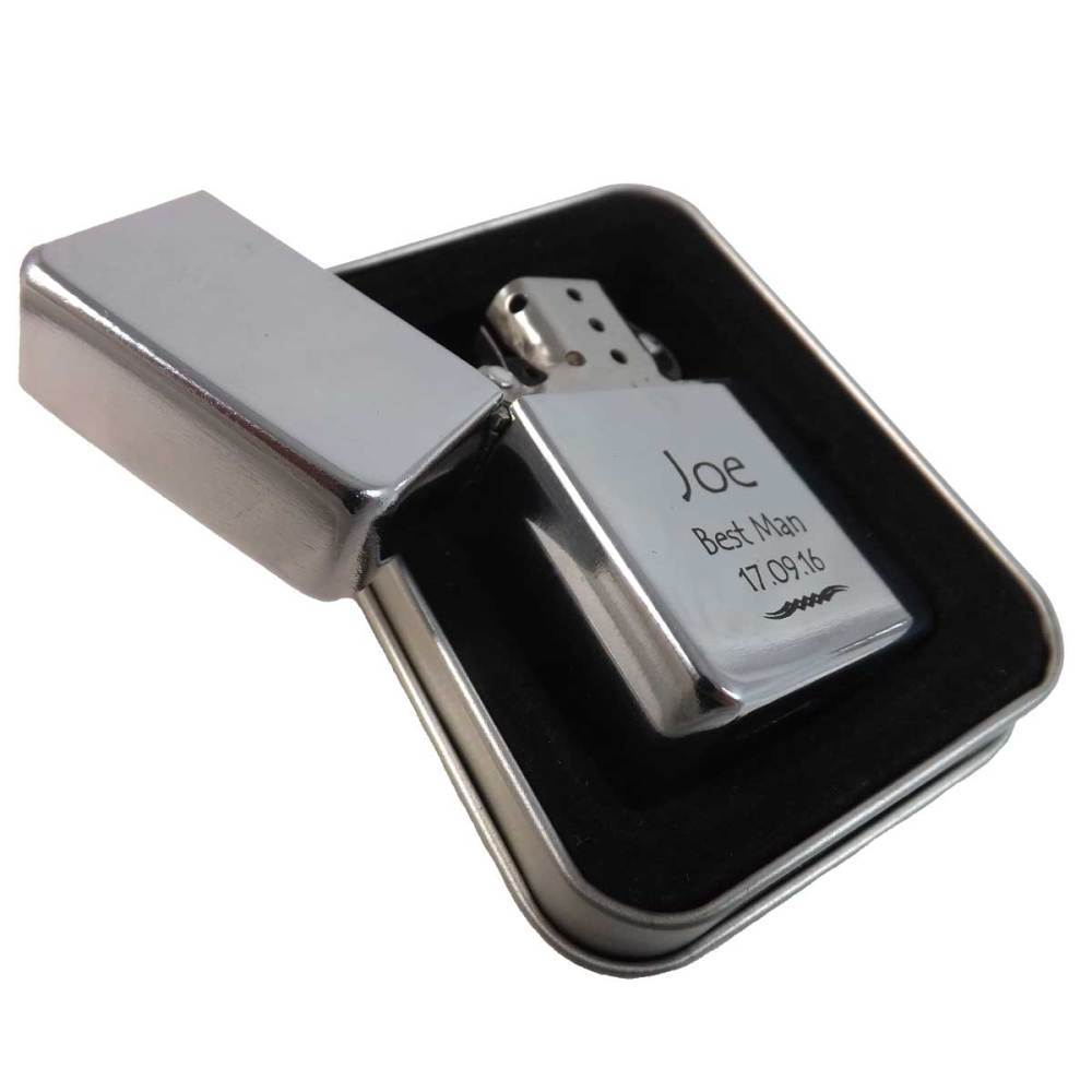 Chrome Petrol Lighter personalised for Father's Day