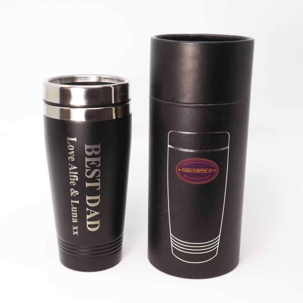 Father's Day Personalised re-usable Black/Pink thermal Stainless-Steel travel mug