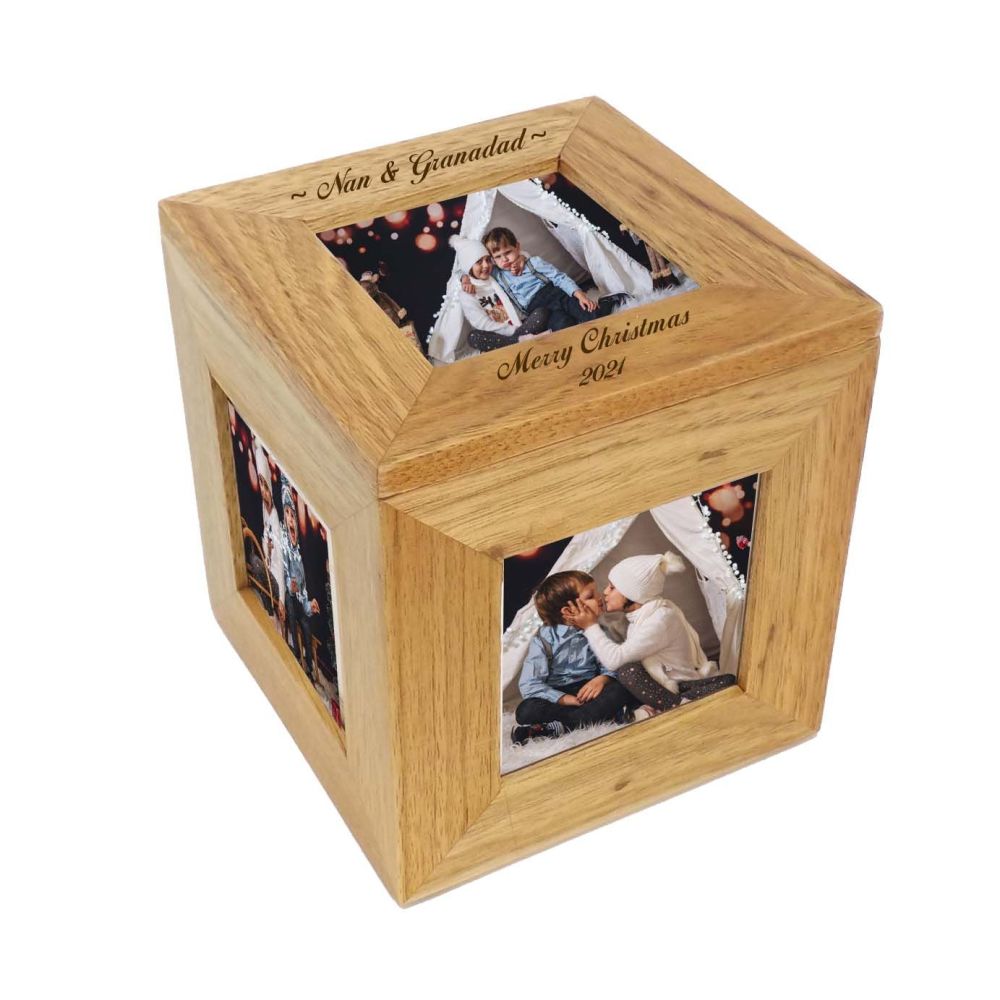 Wooden Photo Cube | Keepsake Box Personalised as a unique Christmas Gift