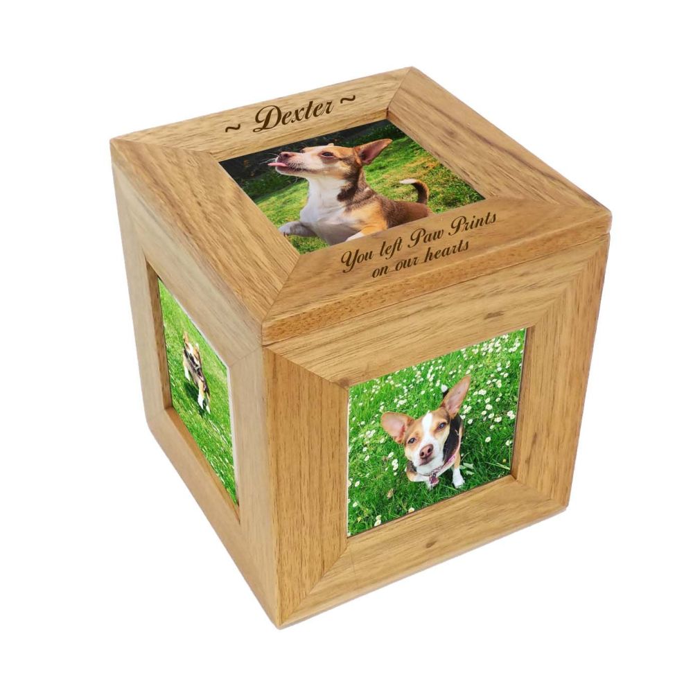 Wooden Photo Cube Memorial Keepsake Box Personalised with Name and Date
