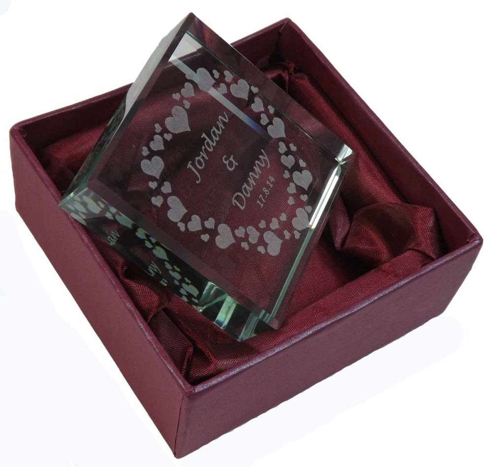 Personalised Glass Token with Hearts. Ideal gift for Engagements.