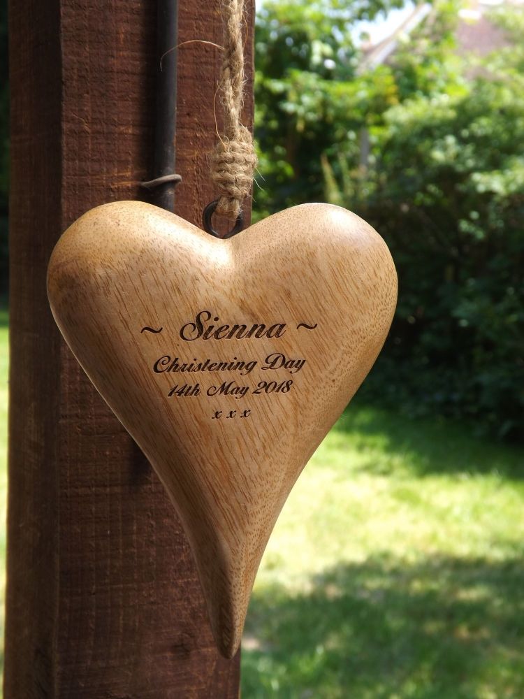 Personalised Large Hanging Heart in Natural Solid Wood  - A Unique Wedding Gift