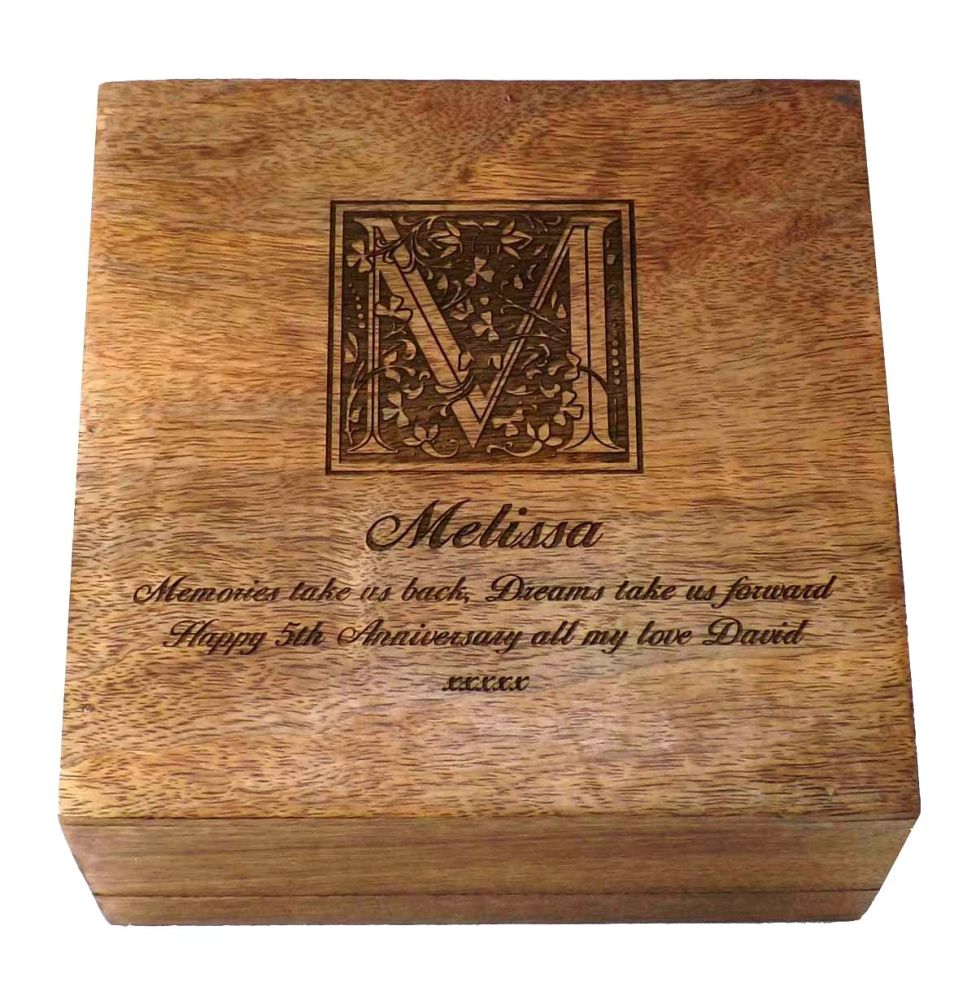 Personalised Wooden Keepsake Square Memory Box, a great gift for Valentine's Day