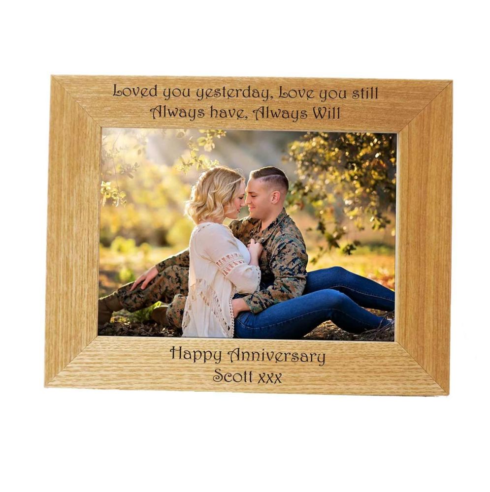 Anniversary 7x5 Wooden Photo Frame - Engraved with names and dates