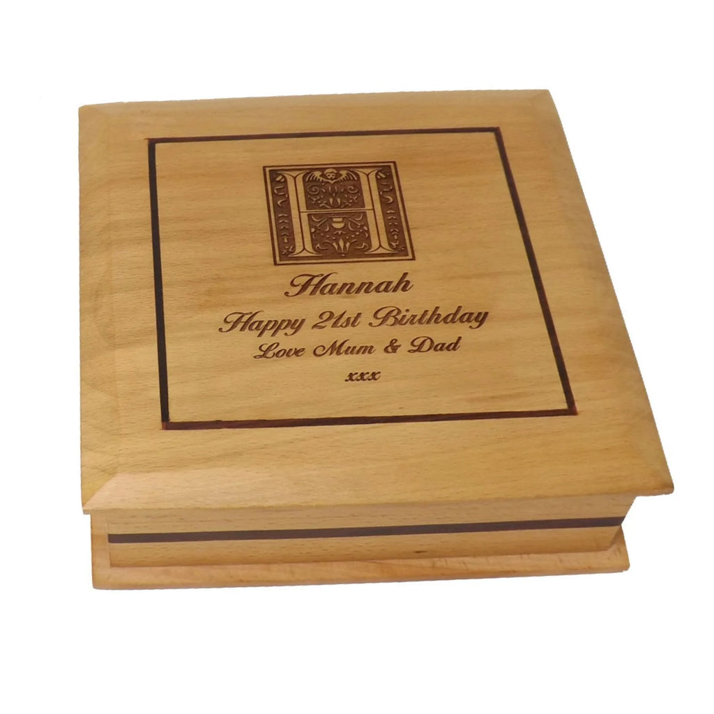 Personalised Square Beech Keepsake/ Memory Box, a great 5th Anniversary Gift