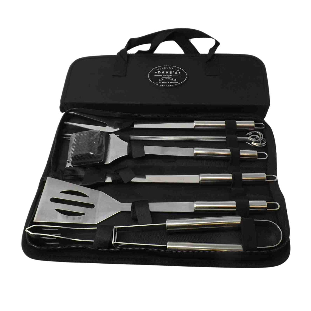 10 Piece Stainless Steel Barbecue Set in a Personalised Case. Great Birthday Gift.