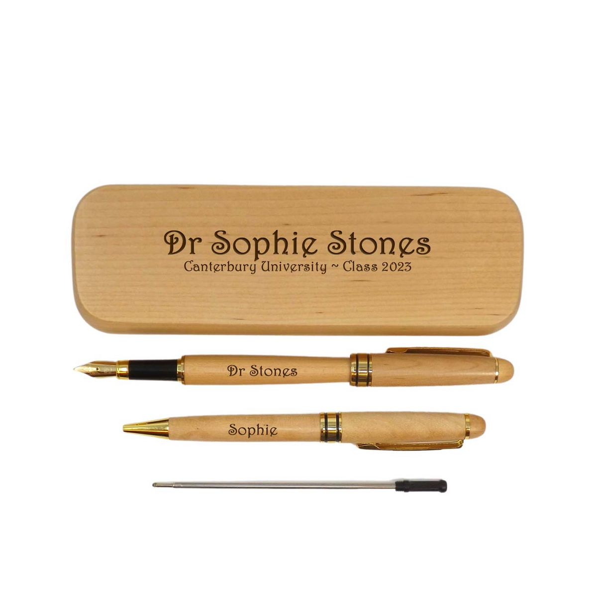 Personalised Maple Ballpoint and Fountain Pen in Maple Box | A Perfect End of Term/ Gift for Teachers
