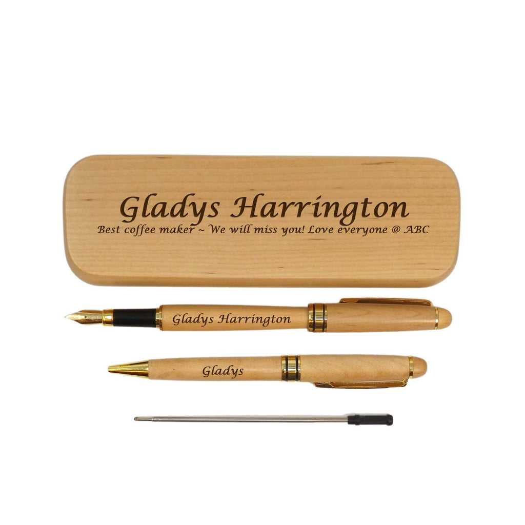 Personalised Maple Ballpoint and Fountain Pen in Maple Box | A Unique Retirement Gift