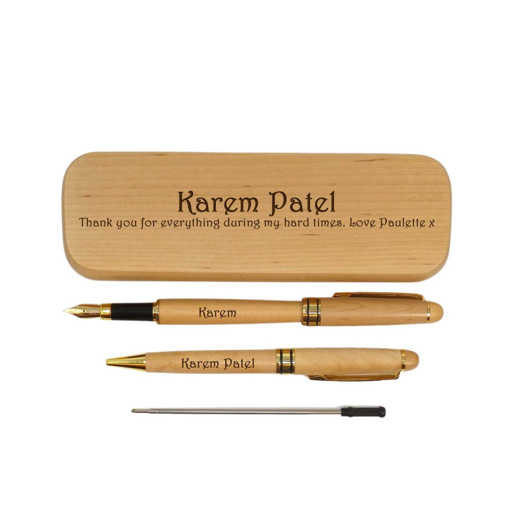 Personalised Maple Ballpoint and Fountain Pen in Maple Box | A Great Thank You Gift