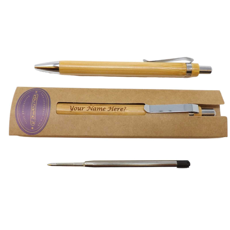 Bamboo Wooden Pens Personalised with your choice of name or short message from £2.95 each. Includes Free Refill and Gift Sleeve. Available in sets of 10, 20 or 30!