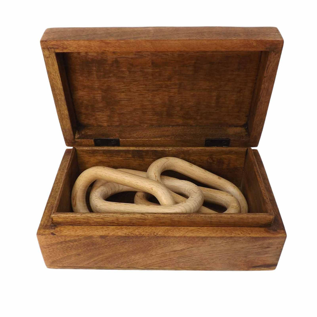 Five link Wooden Chain in Personalised Keepsake Box. A unique 5th Anniversary Gift.