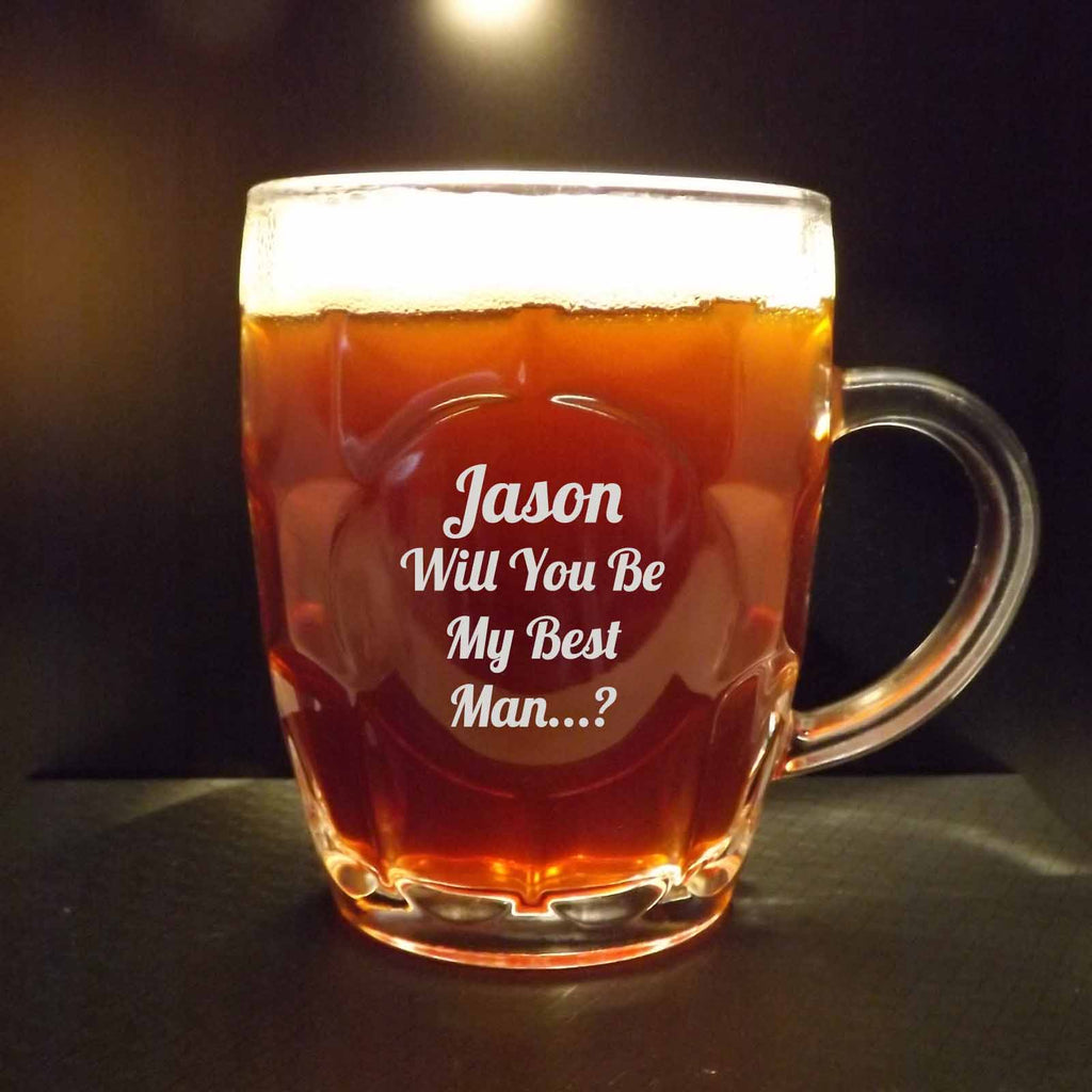 Dimpled Glass Tankard Personalised for Wedding/ Best Man