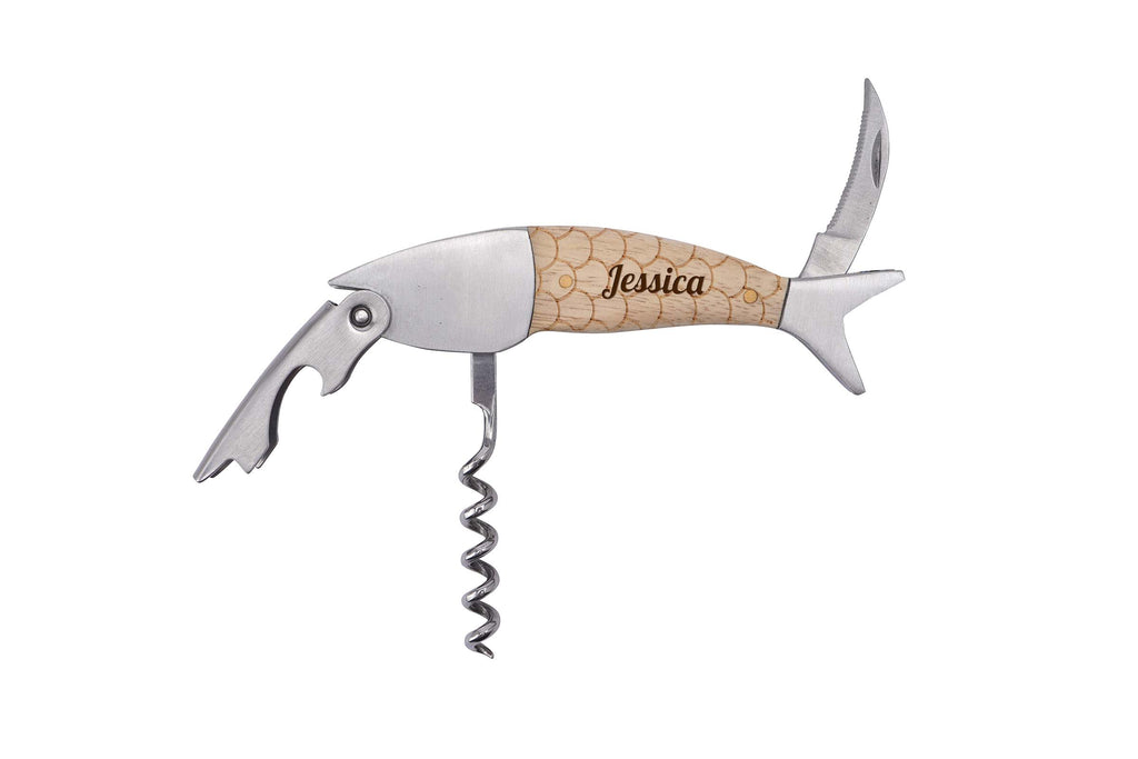 Fish Shaped Bottle Opener Corkscrew Personalized for Father's Day