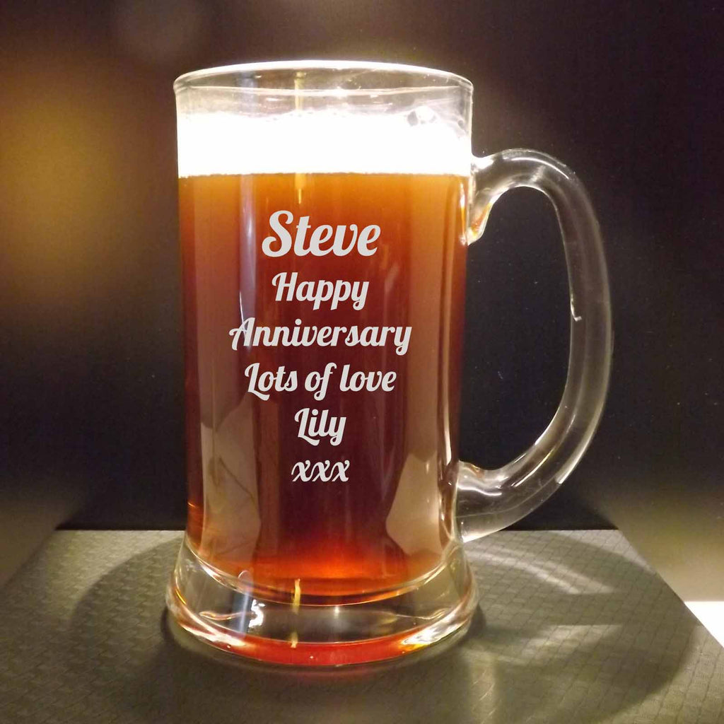 Glass Tankard Personalised for Anniversaries including Gift Box