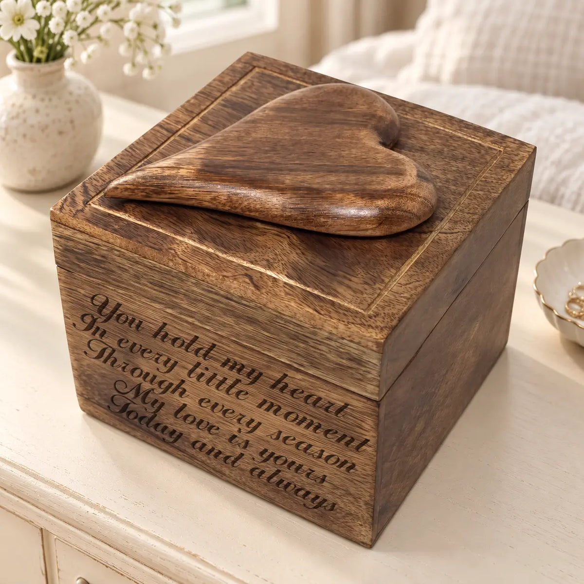 Wooden Keepsake Box with Raised 3D Heart