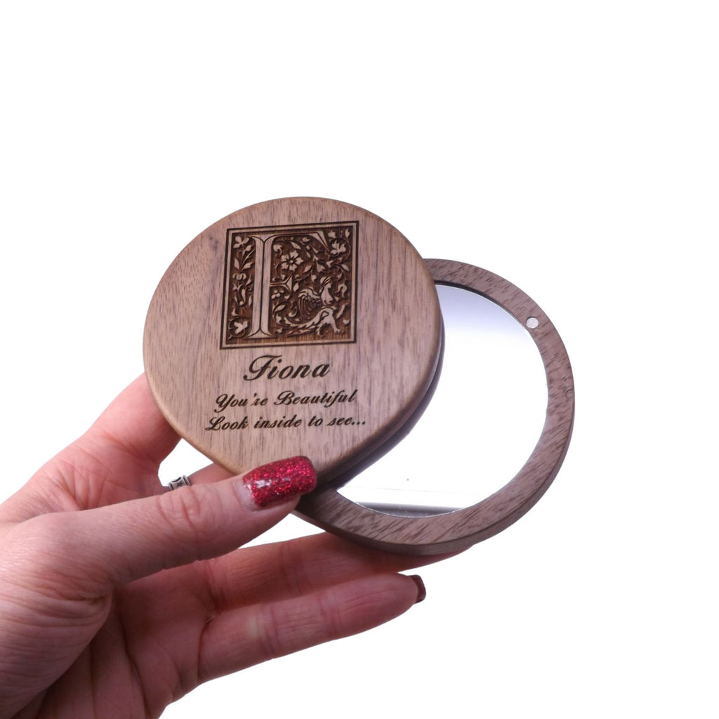 Wooden Compact Mirror | Personalised gift for 5th Anniversary