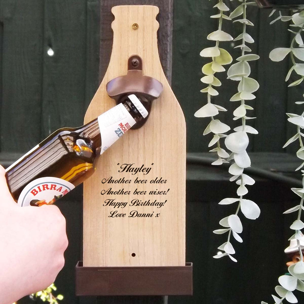 Wall Mounted Bottle Opener personalised with a name and message | A Unique Birthday Gift