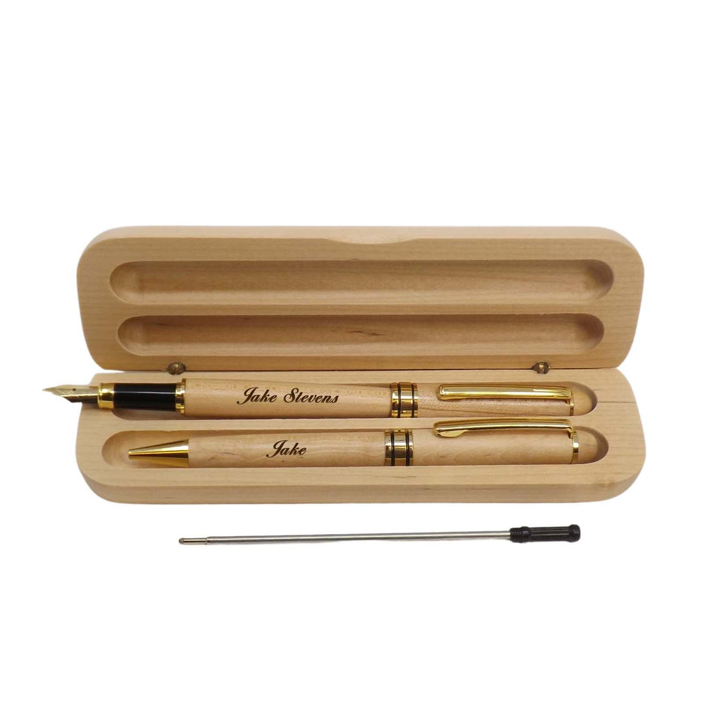 Personalised Maple Ballpoint and Fountain Pen in Maple Box | A Unique 5th Anniversary Gift