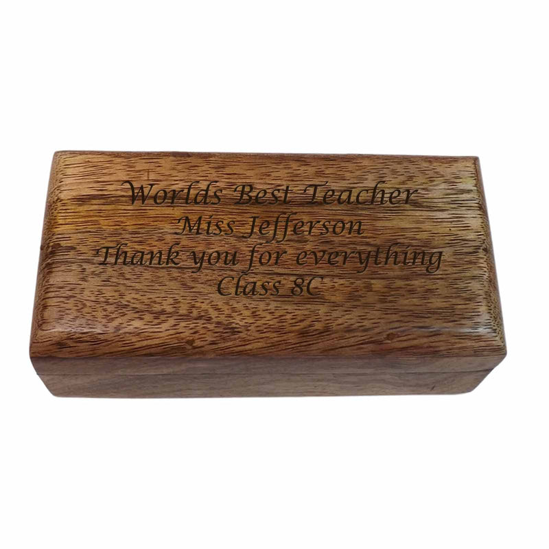 Personalised Wooden Oblong Keepsake Box, Great Teacher End Of Term Present