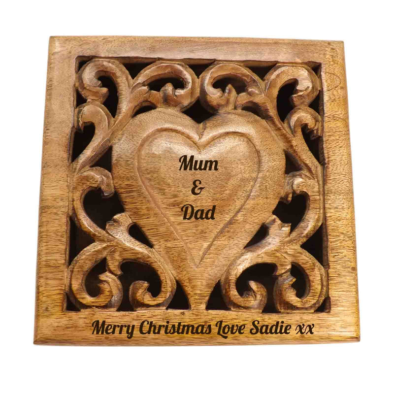 Christmas Gift Decorative Square Wooden Box with a Personalised Heart
