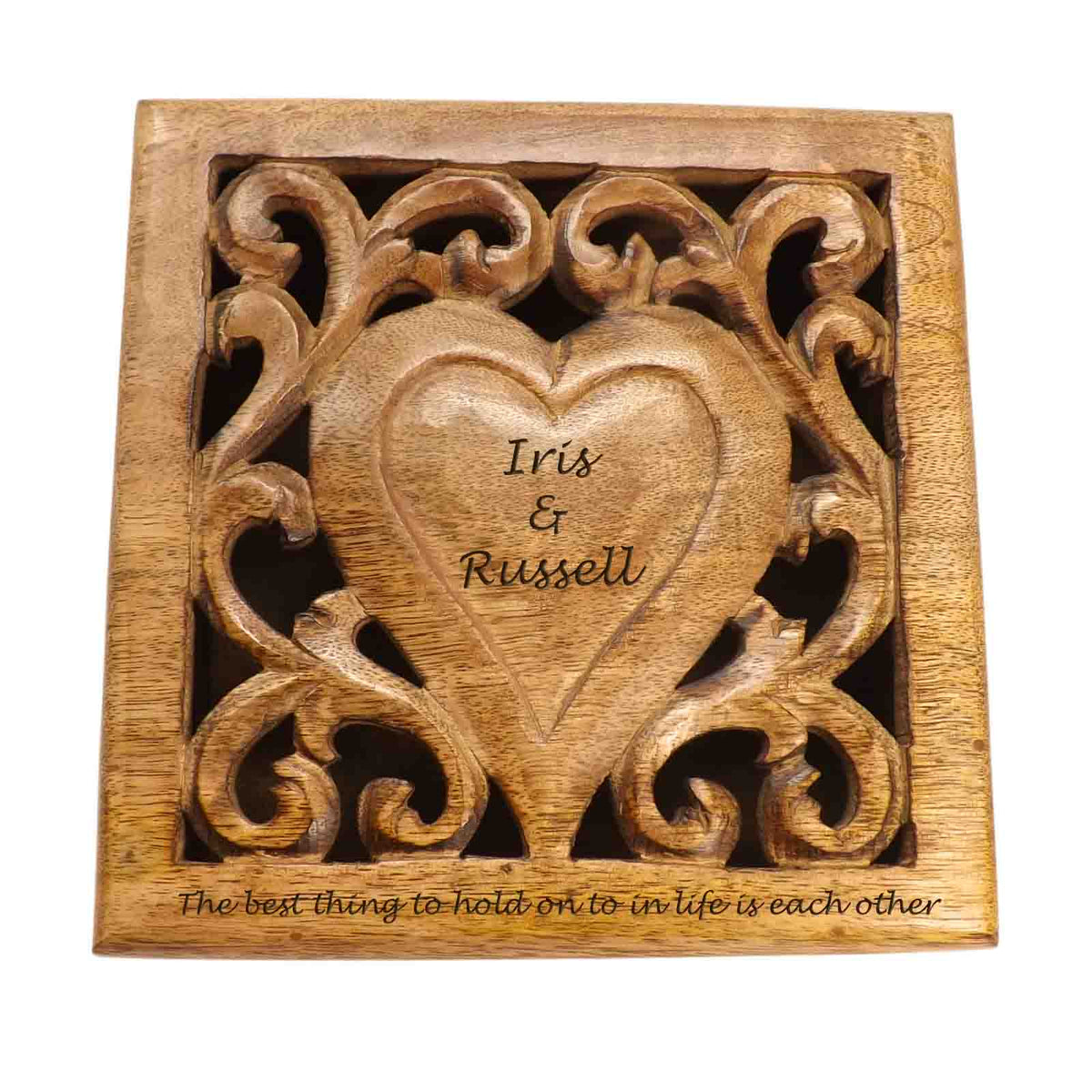 Christening Gift Decorative Square Wooden Box with a Personalised Heart
