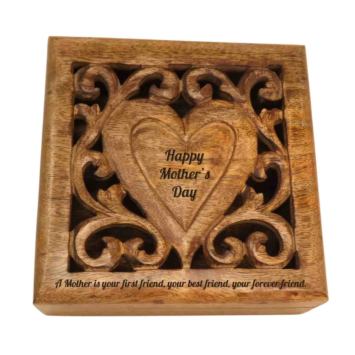 Mother’s Day Gift Decorative Square Wooden Box with a Personalised Heart