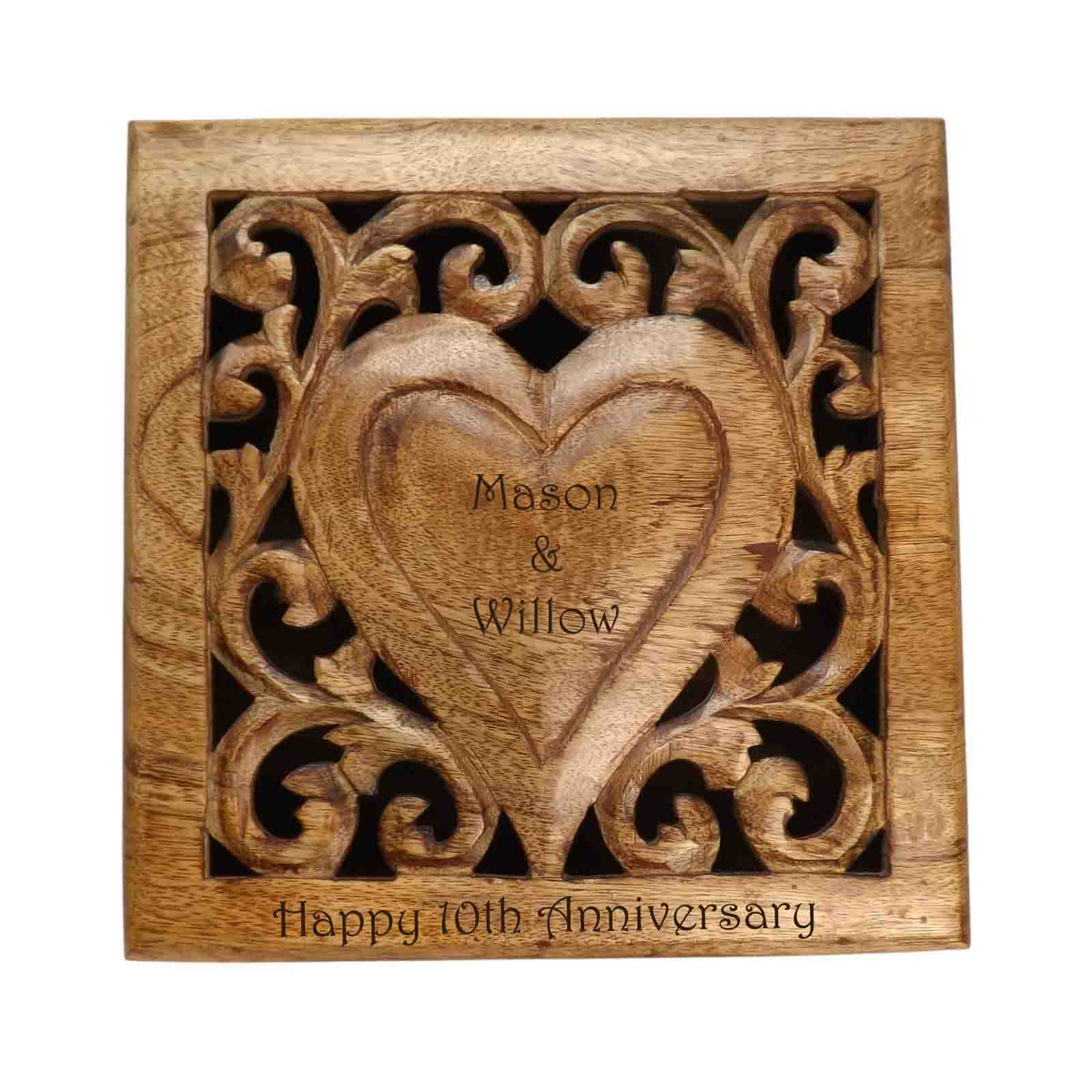 Anniversary Gift Decorative Square Wooden Box with a Personalised Heart