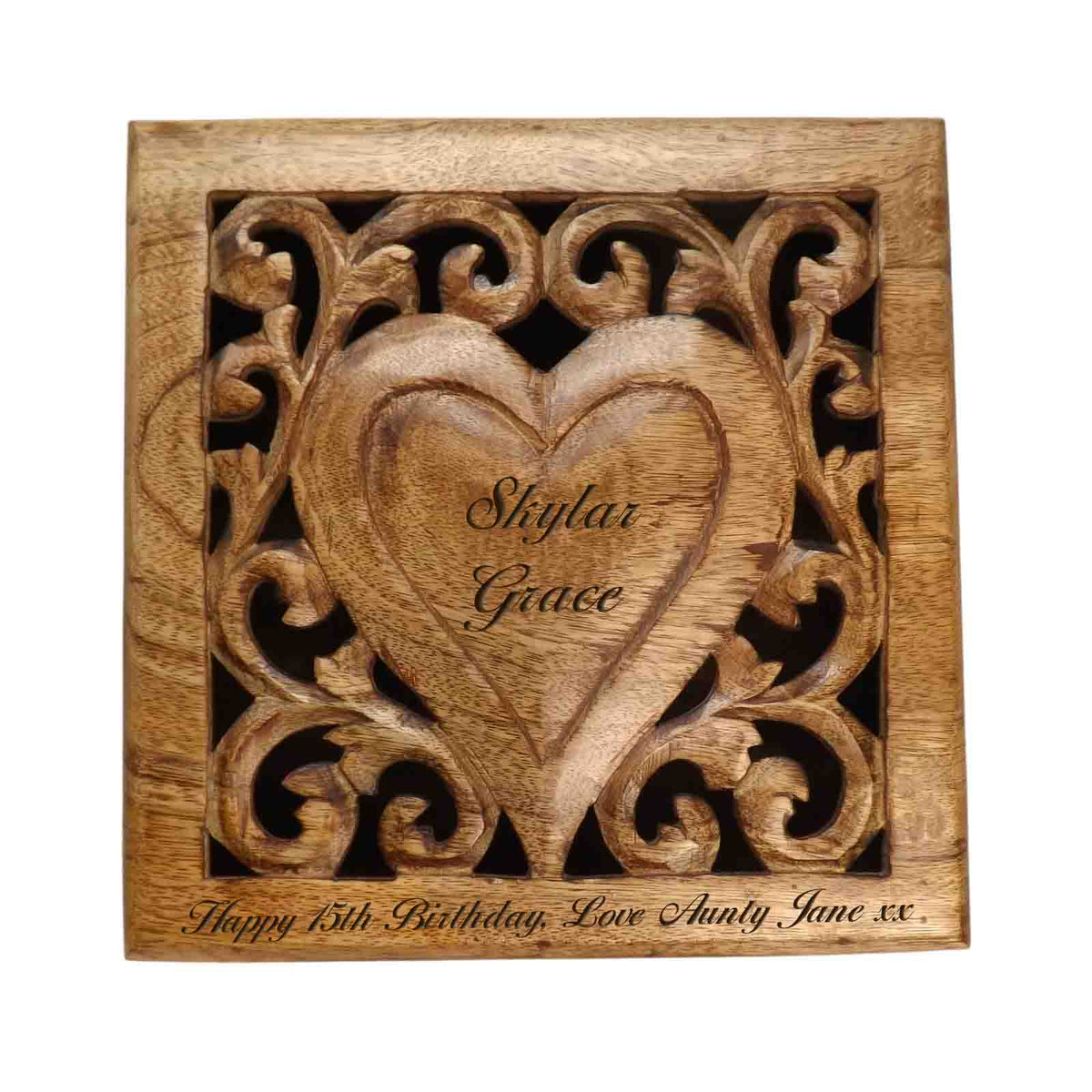 Birthday Gift Decorative Square Wooden Box with a Personalised Heart