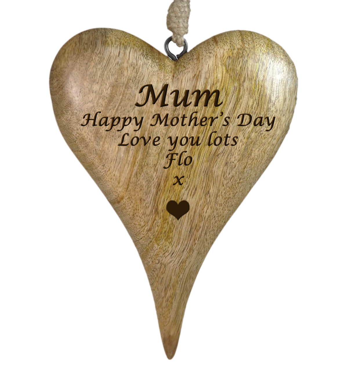 Personalised Hanging Heart in Natural Solid Wood  - A Unique Mother's Day Gift