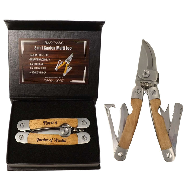 Personalised 5 in 1 Garden Multi Tool. A unique 5th Anniversary Gift.