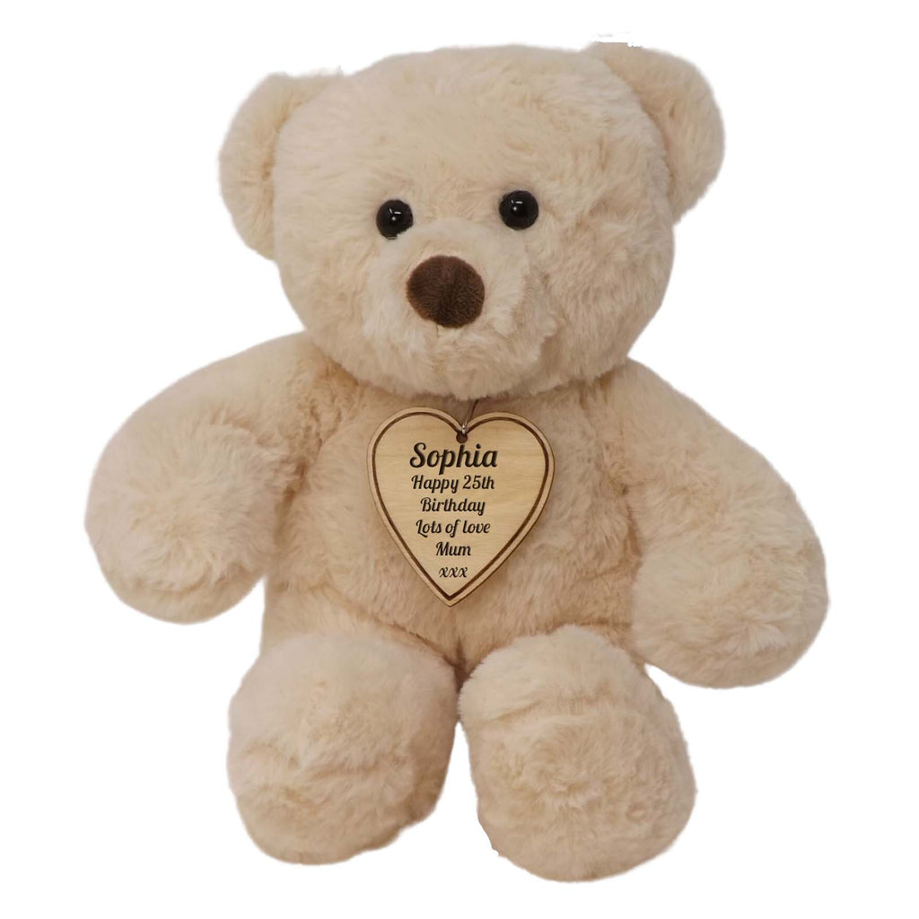 Wedding Bear With Personalised Wooden Heart ideal for Bridesmaids, Flower Girls & Page Boys