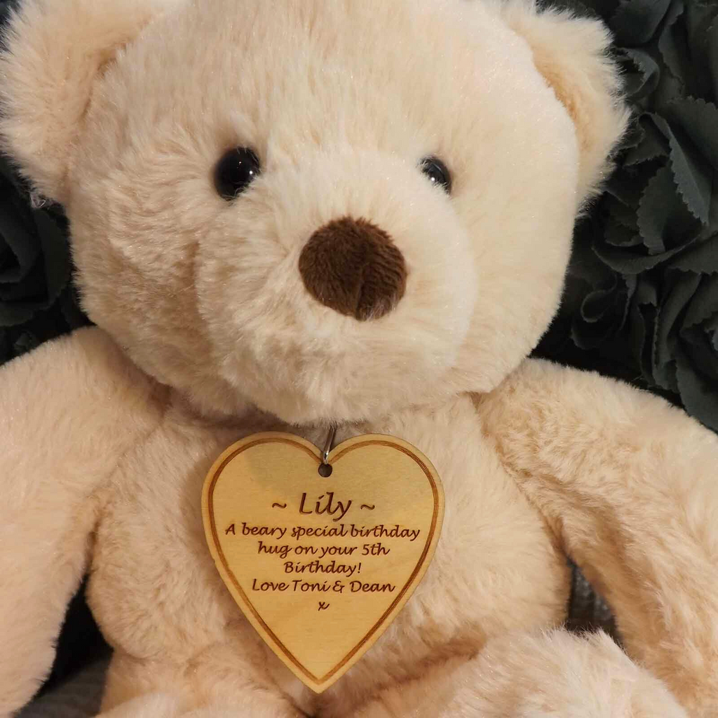 Thank You Bear Personalised with a wooden heart shaped tag.