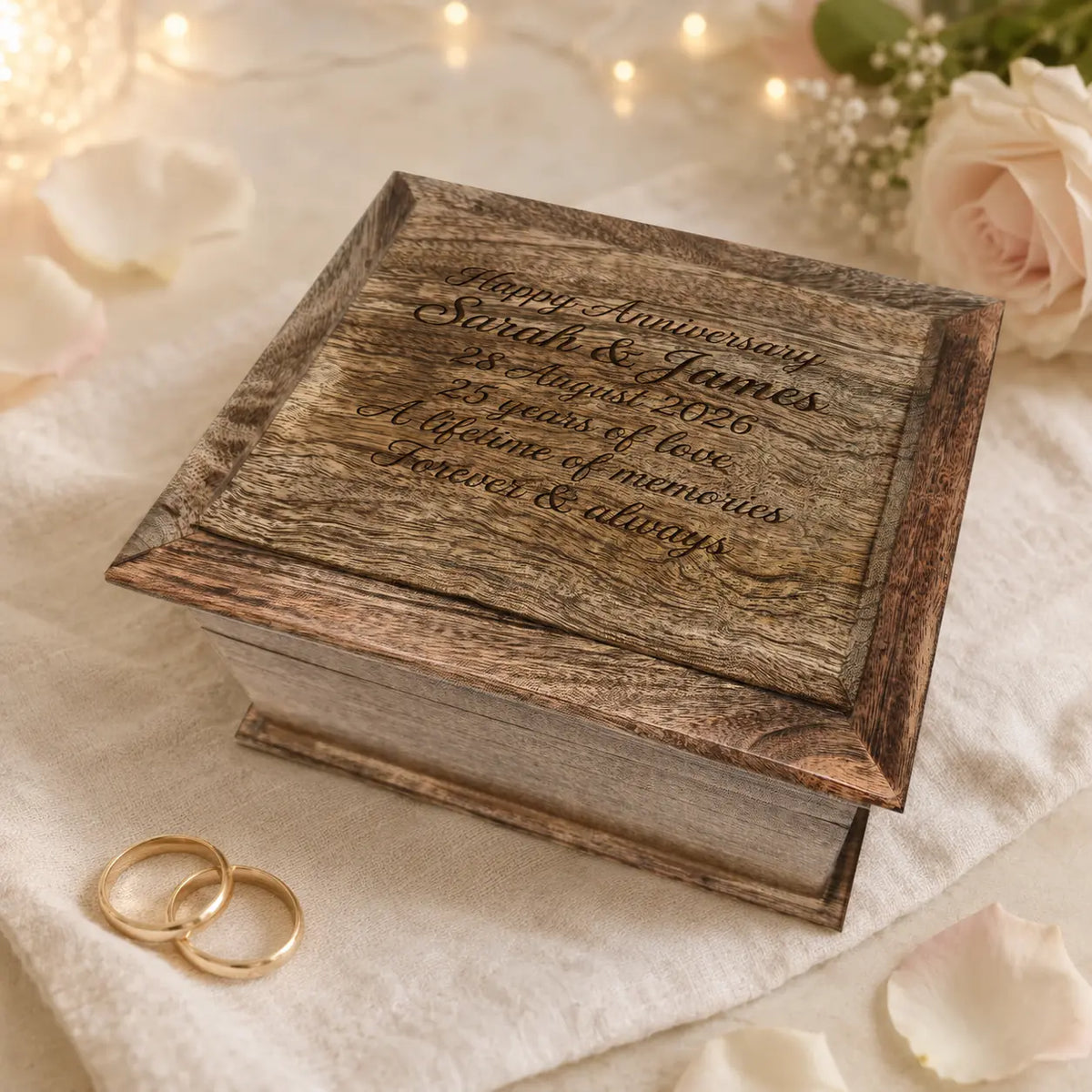 Personalised Pagoda-Style Oblong Mango Wood Keepsake Box | Anniversary Gifts