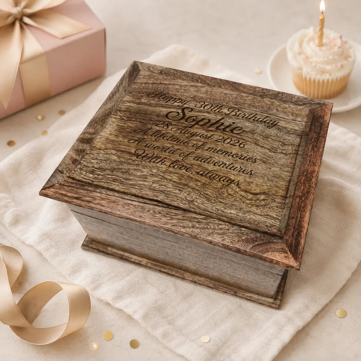Personalised Pagoda-Style Oblong Mango Wood Keepsake Box | Birthday Gifts