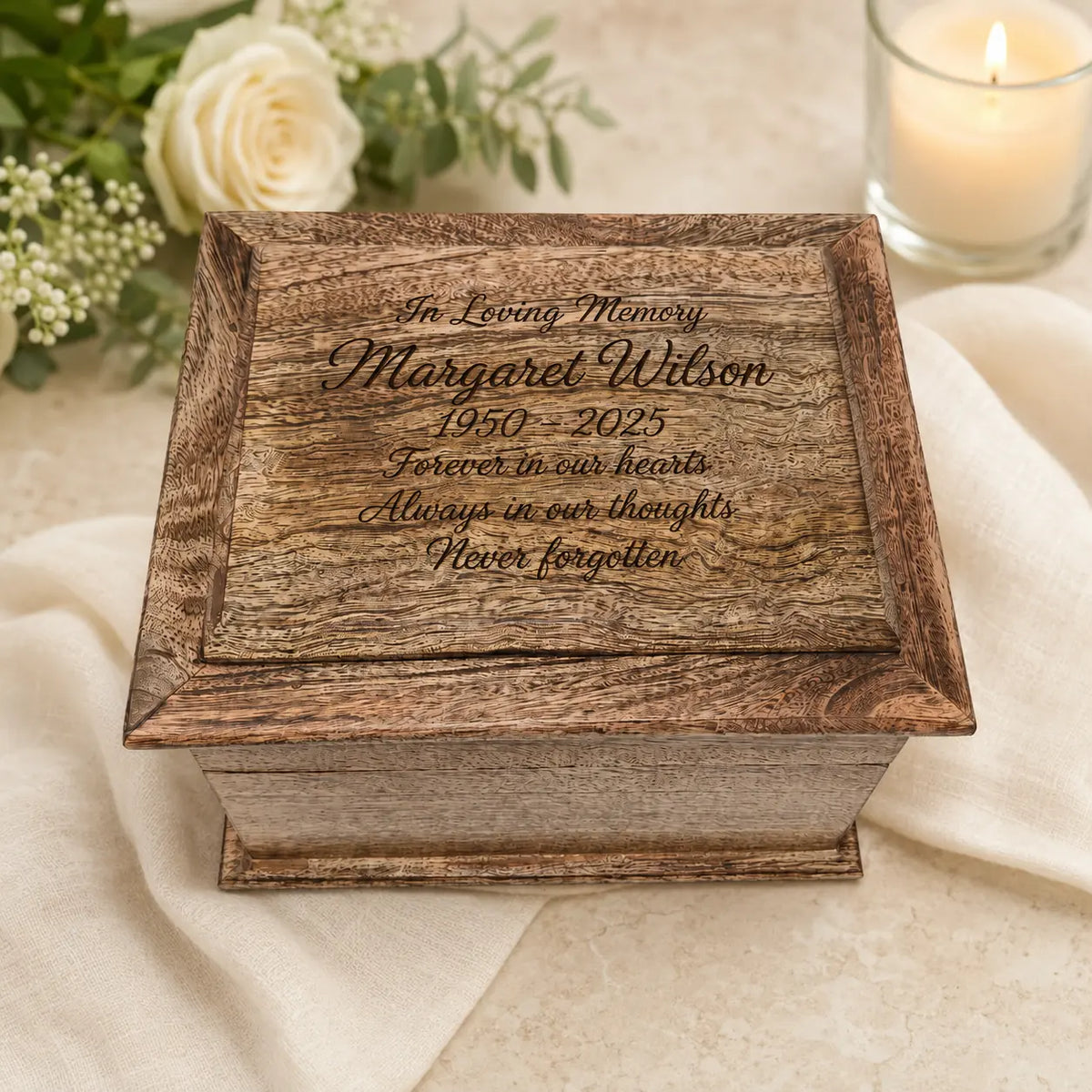 Personalised Pagoda-Style Oblong Mango Wood Keepsake Box | Memorial