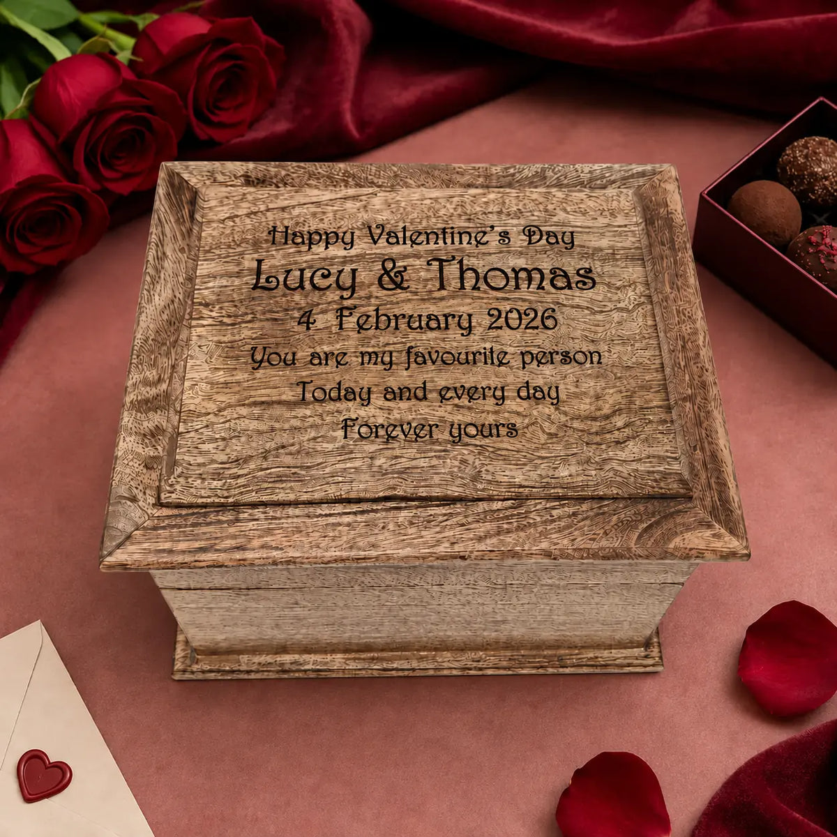Personalised Pagoda-Style Oblong Mango Wood Keepsake Box | Valentine's Gifts