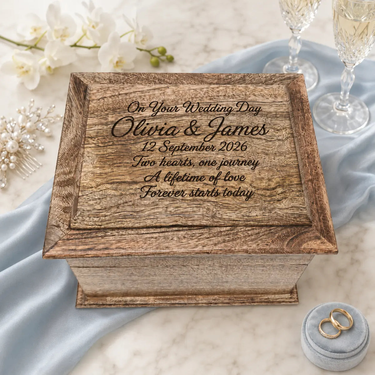 Personalised Pagoda-Style Oblong Mango Wood Keepsake Box | Wedding Gifts