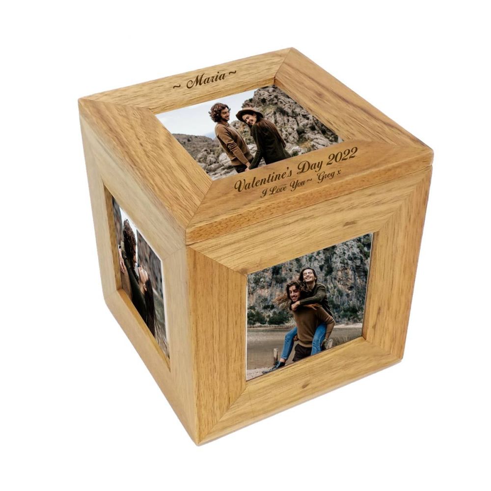 Wooden Photo Cube | Keepsake Box Personalised as a special Valentines Gift