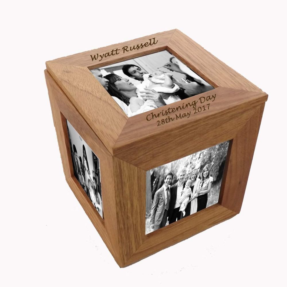Wood Photo Cube Personalised | Perfect Christening or New Baby Gift