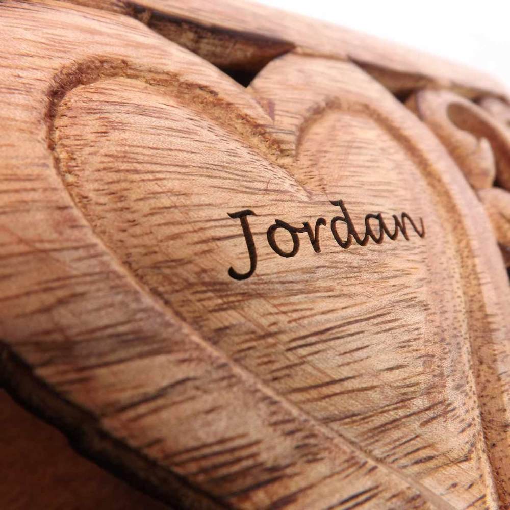 Thank You Gift carved wooden box with personalised heart.
