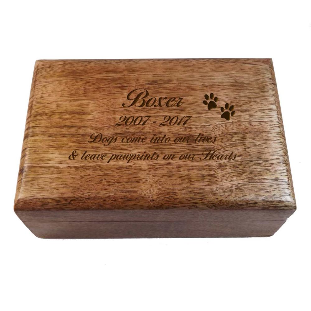 Personalised Wooden Oblong Keepsake Box, with Paw Prints, perfect for storing those Happy Memories