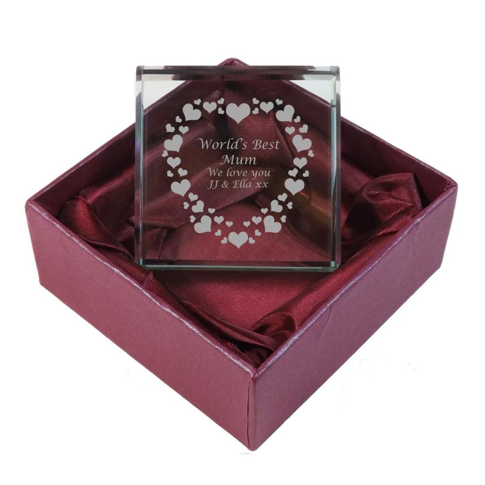 Mother's Day Personalised Glass Token with Hearts