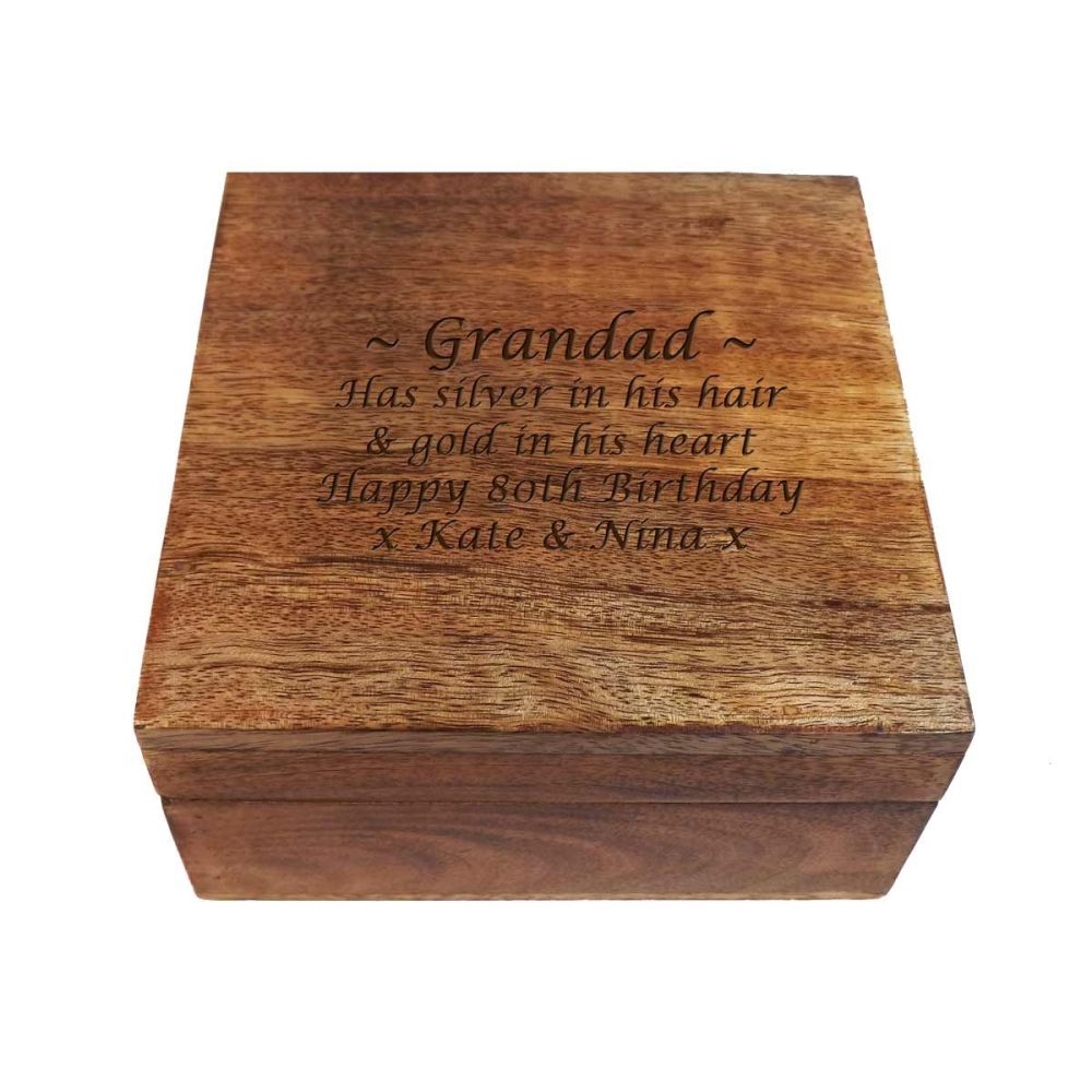 Personalised Wooden Square Keepsake Box, a great birthday gift for all ages.